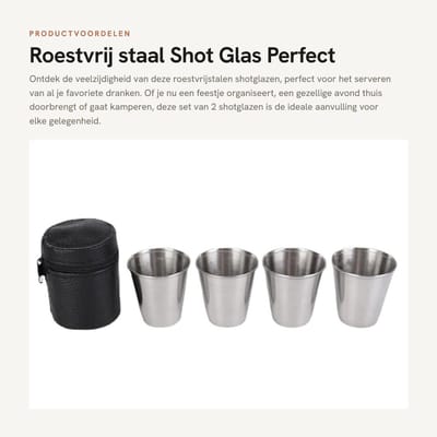 Dailygoods- Shotglas 70ML - Set van 2 - Roestvrij staal - Lichtgewicht - Duurzaam - Ideaal voor whisky, tequila, wodka - Borrelglas
