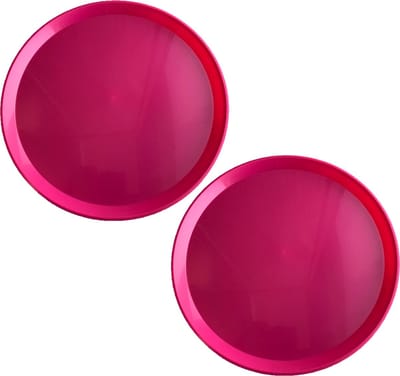 2x stuks roze fuchsia rond dienbladen van kunststof 34 cm - Serveren - Serveerbladen