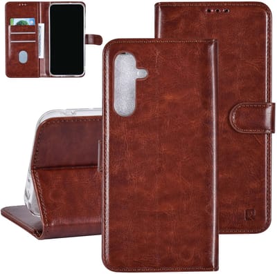 UNIQ Accessory Back Cover - Samsung Galaxy A25 - Bruin - Stijlvol wallet-ontwerp met kaartsleuven