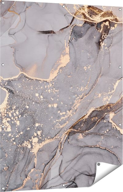 Gards Tuinposter Abstracte Luxe Kunst van Marmer met Goud - 90x120 cm - Tuindoek - Tuindecoratie - Wanddecoratie buiten - Tuinschilderij