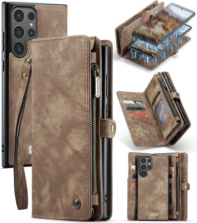 CaseMe Hoesje - Geschikt voor Samsung Galaxy S24 Ultra Hoesje - CaseMe 008 2-in-1 Book Case & Back Cover met Portemonnee - Licht Bruin