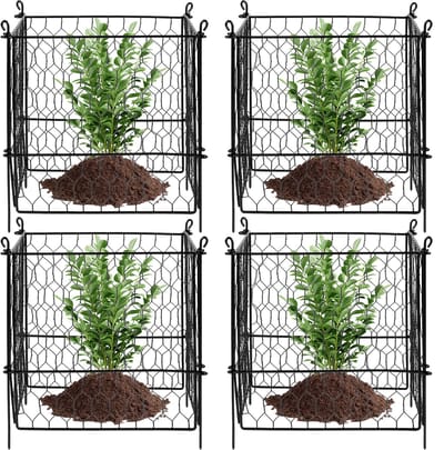 Plantenbeschermers - Set van 4 plantenkooien - Afmeting 34 x 34 cm - Metalen kippengaas - Beschermt tegen konijnen kippen en eekhoorns - Voor buitenplanten bloemen en groenten
