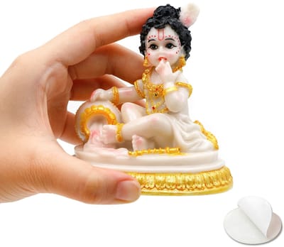 Dailygoods- Beeldje Baby Krishna - Handgeschilderd Polystone - 10,4 cm H - Hindoe God - Autodecoratie - Diwali/Cadeau - Hoogwaardig Vakmanschap - Godsbeeld