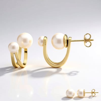 Cavill - Zilveren oorbellen - 925 Sterling Zilver met Witte Zoetwaterparels (9mm & 6mm) - Ronde Parels - Elegante Voor Dames - Modern Design