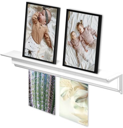Artiteq - Wandplank Wit - Zwevende Muurplank 50 cm Aluminium - Fotoplank met Kaartenhouder - Overschilderbaar - Onzichtbare Montage