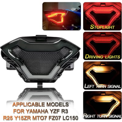 LED-achterlicht motorfiets remlicht achterlicht met LED-richtingaanwijzers vervanging voor Yamaha YZF R3 grijs