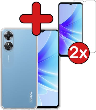 Hoesje - Met 2x Screenprotector - Geschikt voor OPPO A17 - Sterk & Shockproof - Telefoon Hoes - Back Cover - Siliconen Case - Telefoonhoes - Transparant
