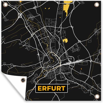 Tuin poster Erfurt - Goud - Duitsland - Plattegrond - Kaart - Stadskaart - 200x200 cm - Tuindoek