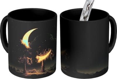 Magische Mok - Foto op Warmte Mokken - Koffiemok - Maan - Bomen - Rust - Magic Mok - Beker - 350 ML - Theemok