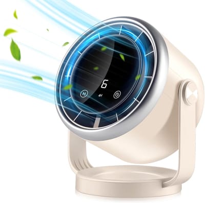 Bureauventilator op batterijen, stille, draagbare ventilator met digitaal display, 360° draaibaar, luchtcirculatieventilator voor de hele kamer, USB-ventilator met 6 snelheden, kleine reis- en campingventilator voor slaapkamer, keuken, huis en buiten