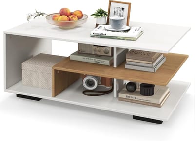 Salontafel met Opbergvakken - Banktafel Koffietafel - Woonkamer Organiseren - Robuuste Houten Constructie - 90 x 50 x 42 cm