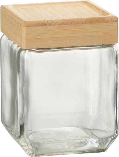 J-Line voorraadpot Brad - glas/bamboe - transparant/naturel - medium