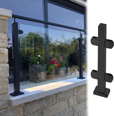 Glazen Balustrade Paal - Leuninghouder Systeem - Terrassen Beveiligen - Roestvrij Staal 304 - Hoogte 120 cm - Zwart