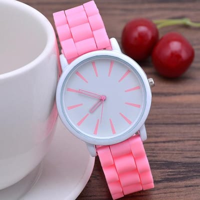 Dameshorloges Ultradunne Siliconen Dames Armband Grote Wijzerplaat Koreaanse Editie Vrouwelijke Student Mode Quartz Polshorloge UTHAI CE76 pink