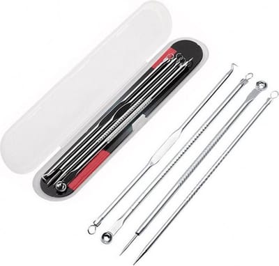 Mee-eters verwijderen - Blackhead remover - Puistjes - Professionele kit - 4 luxe puisten lepels - Mee eter lepel - Acne set - zilver