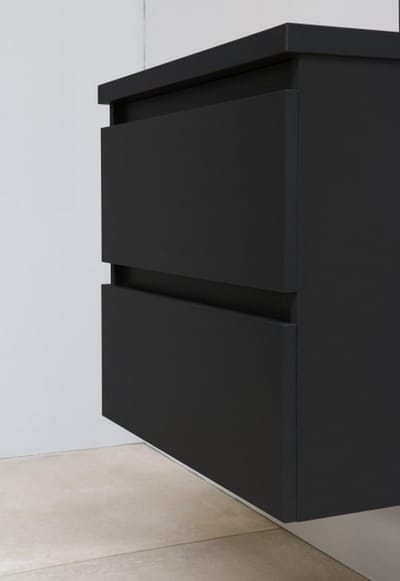 Basic Bella Badkamermeubelset - 60x55x46cm - 1 wasbak - Keramiek - Wit - 1 kraangat - Spiegelkast zonder verlichting - Melamine Zwart mat