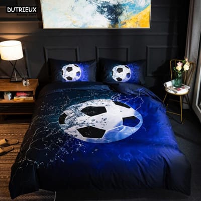 Wit Zwart Voetbal Beddengoed Set Balsporten Bedlinnen Dubbel Queen King Twin Volledige Maat Jongens Tieners Voetbal Dekbedovertrek Set Cadeaus AU Double(180x210cm)