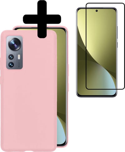 Hoesje - Met Screenprotector - Geschikt voor Xiaomi 12 - Sterk & Shockproof - Back Cover - Siliconen Case - Telefoon Hoes - Telefoonhoesjes - Roze