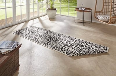 Flycarpets Loper Omkeerbaar Binnen & Buitenkleed Laagpolig Loper Jardin- Zwart / Creme - 80x350 cm
