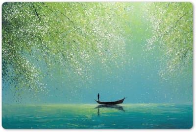 Placemats 45x30 cm - Placemat kunststof - 1 stuk - Bootje - Water - Bladeren - Bloesems - Borden onderleggers - Decoratie voor op tafel - Keuken tafeldecoratie accessoires - Vinyl onderlegger - Tafelversiering