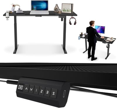 Elektrisch Bureau - Verstelbaar Bureau - Staand Werken - Geheugenfunctie Type-C - 160 x 60 cm - Zwart