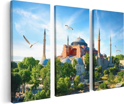 Artaza Canvas Schilderij Drieluik Hagia Sophia Moskee In Istanbul - 120x80 - Foto Op Canvas - Canvas Print