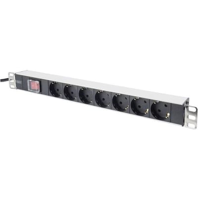 Digitus DN-19 PDU-7S 19 inch Stekkerdoos voor patchkast 1 HE Geaarde contactdoos Met schakelaar