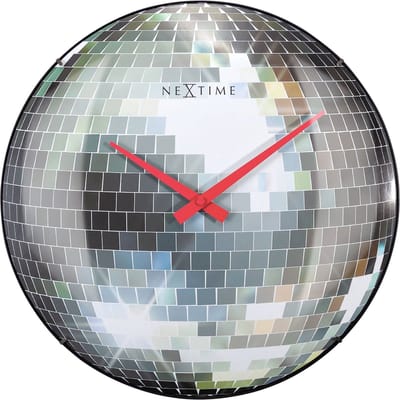 NeXtime Disco Ball – Stille Wandklok – 35 cm – Glas – Discobal/Koepelvormig