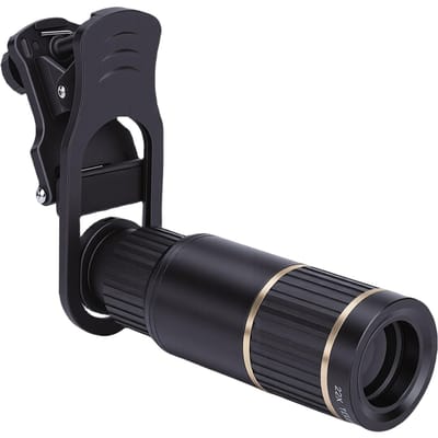 Kit d'objectifs pour appareil photo de téléphone 0,63X Grand angle 198 degrés Fisheye 22X Téléobjectif 15x Macro avec clip E Trépied black