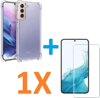 Anti-Shock silicone hoesje transparant met 1 Pack Tempered glas Screen Protector Geschikt voor: Samsung Galaxy S22