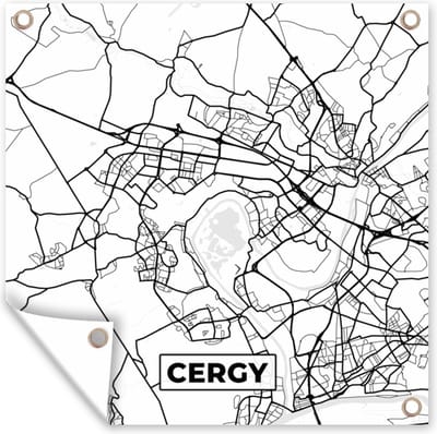 Tuin poster Kaart - Cergy - Plattegrond - Frankrijk - Stadskaart - Zwart wit - 200x200 cm - Tuindoek