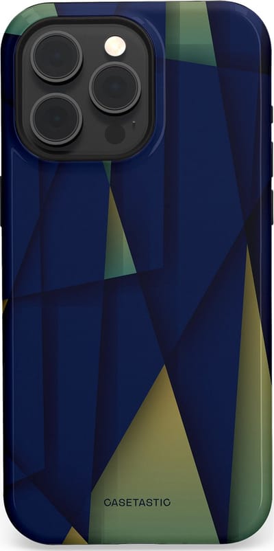 Casetastic Hoesje Geschikt voor Apple iPhone 15 Pro Max Magsafe - Stijlvolle Beschermende Duo-layer Case - Blauwgroene Driehoeken