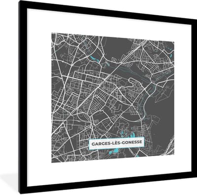 Fotolijst incl. Poster - Garges-lès-Connesse - Frankrijk - Plattegrond - Kaart - Stadskaart - 40x40 cm - Posterlijst