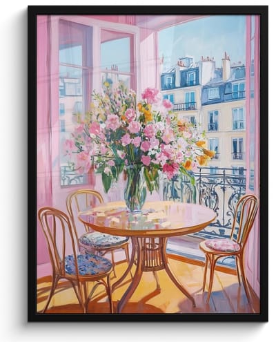 Poster in lijst - Fotolijst 50x70 cm - Posters - Pink - City - Bloemen - Posterlijst zwart - Decoratie - Wanddecoratie woonkamer - Muurdecoratie slaapkamer