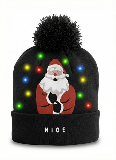 JAP Christmas Kerstmuts met lichtjes - Nice/Naughty Kerstman - Zwart