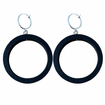 Klem oorbellen- hout- zwart- open cirkel-geen gaatje-Charme bijoux