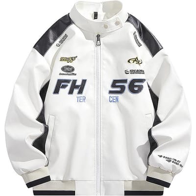 Leren Jack Heren Lente en Herfst Street Pilot Motorfiets Kleding Trendy Top Jack voor Mannen 3XL wit