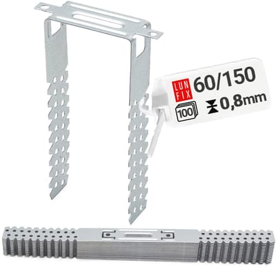 LUN FIX - Directe hangers 60/150 mm - 100 stuks - Voor CD-profielen 60/27 - Materiaaldikte 0,8 mm - U-hangers - Nauwkeurige plafondprofielmontage