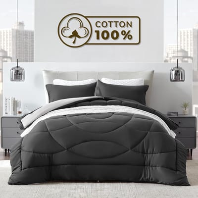 Sleep Comfy Cottiva Series - All Year Dekbed zonder overtrek - Antraciet & Lichtgrijs | 140x200 cm - Wasbaar hoesloos dekbed - Binnen & Buiten - 100% Katoen - Met Kussenslopen| Dekbed in Kleur - OEKO Green - Droogt Snel