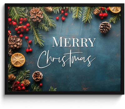 Poster in lijst - Fotolijst 70x50 cm - Posters - Merry Christmas - Blauw - Kerst - Winter - Posterlijst zwart - Decoratie - Wanddecoratie woonkamer - Kerstdecoratie voor binnen - Kerstversiering - Kerstmis versiering in huis - Christmas decorations