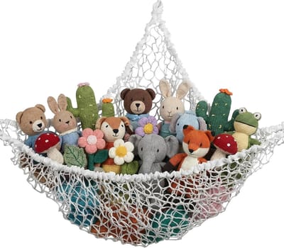 Witte Hangmat voor Opberging van Pluche Dieren, Speelgoed Organiser en Decoratie voor Kinderen met Installatietools van Polyester