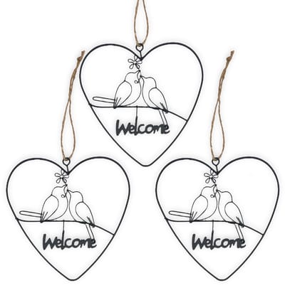Dailygoods- Hangende Ornamenten 3-delige Set - Decoratie Kamer - Draad Decoraties - Zwart - Hartvorm 15 x 16 cm - Perfect Cadeau