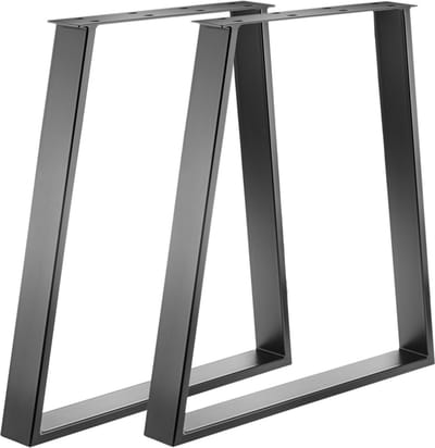 PrimeMatik - Rechthoekige tafelvoeten. Poten in zwart staal 700 x 85 x 730 mm 2-pack
