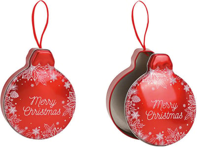 Merry Christmas - Doos van Metaal - Set van 2 Stuks - Rood (B/H/D) 11x14 - Kerstversiering -Kerstdecoratie - Kersthangers
