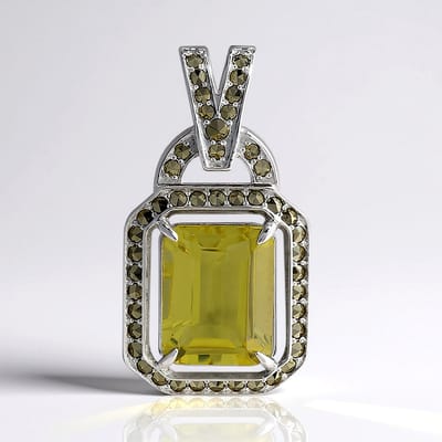Cavill - Zilveren Hanger - 925 Sterling Zilver - Limoen Citrien 3,6 ct - Pavé Marcasiet Vintage Sieraad 4,16 ct Elegant