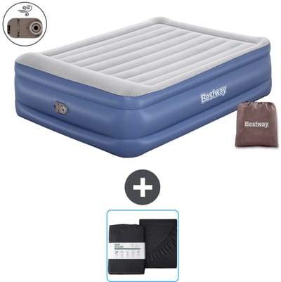 Bestway luchtbed - 2-Persoons - 152 x 203 x 56 cm - Grijs/Blauw - Inclusief pomp en Hoeslaken