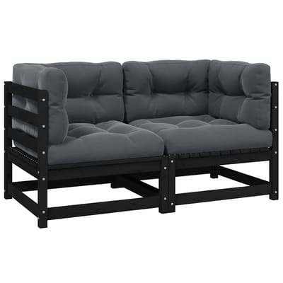 vidaXL - Tuinbank - 2-zits - met - kussens - massief - grenenhout - zwart
