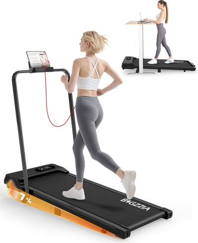 BIGZZIA 3-in-1 opvouwbare loopband met armleuningen - Inklapbaar loopband Elektrisch - 7% helling - 1-8 km/u instelbaar - Motor 2,5 pk - afstandsbediening - LCD-scherm - 130 kg draagvermogen - Treadmill Zwart