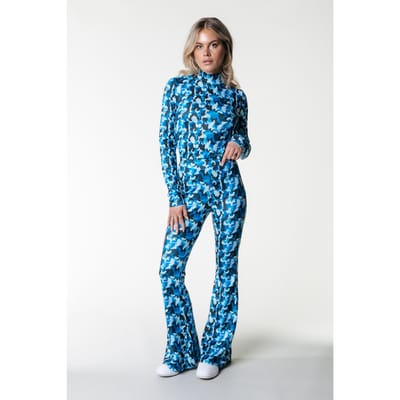 Colourful Rebel Abstract Pixel Peached Extra Flare Pants Cyan Blue Size: XS | Wide-Leg & Flared Pants Outlet | Dames | Blauw