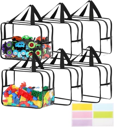 Set van 6 Doorzichtige Opbergzakken voor Speelgoed met Handvatten - Waterdichte PVC Zakjes voor Baby Speelgoed, Boeken en Organisatie - Herbruikbare Opbergoplossingen 30x20x20cm